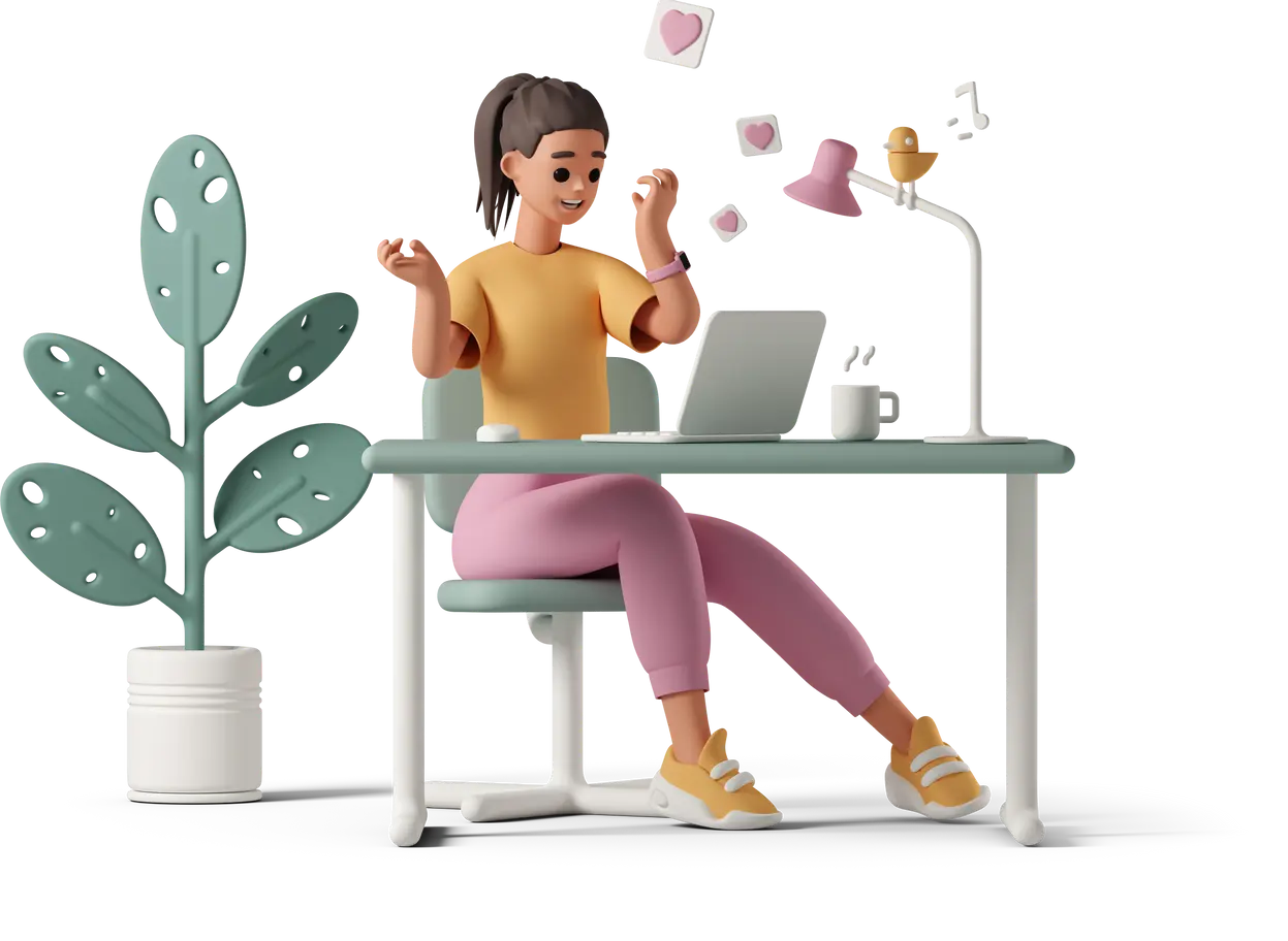 Illustration of woman using a computer receiving likes